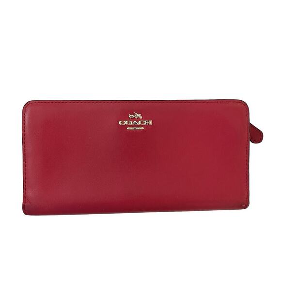 Coach Slim Accordion Leather Snap Wallet in Magenta Pink FLAWS - Picture 1 of 10